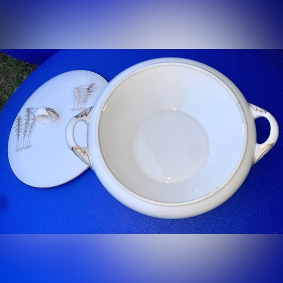 Vintage Discontinued Fukagawa Arita GOLD BAMBOO Handled Lidded Vegetable Bowl - Picture 12 of 12